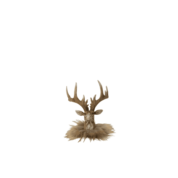 J-line Rendier Hoofd Polyres Bruin/beige S 14x15x16cm