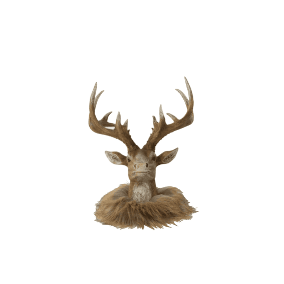 J-line Rendier Hoofd Polyres Bruin/beige L 22x22x25cm
