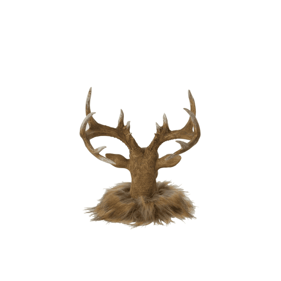 J-line Rendier Hoofd Polyres Bruin/beige L 22x22x25cm