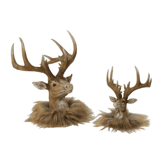 J-line Rendier Hoofd Polyres Bruin/beige L 22x22x25cm