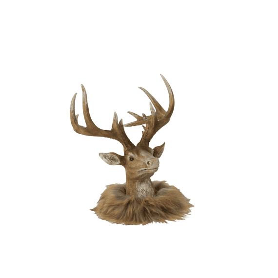 J-line Rendier Hoofd Polyres Bruin/beige L 22x22x25cm