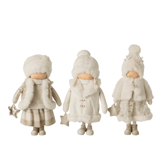 J-line Meisje Ster Poly Beige/wit 28x16x46cm 3 Assortiment
