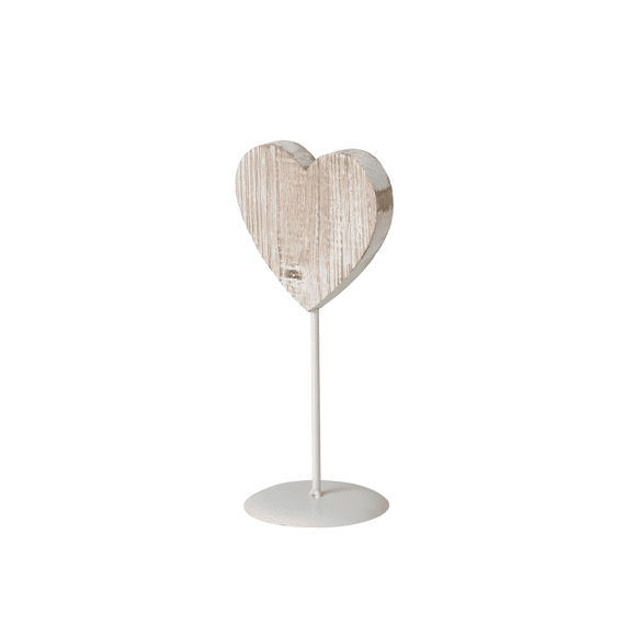 J-line Hart On Base Hout Gebroken Wit S 13x10x27cm