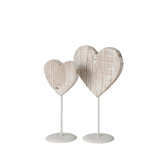 J-line Hart On Base Hout Gebroken Wit L 18x10x32cm