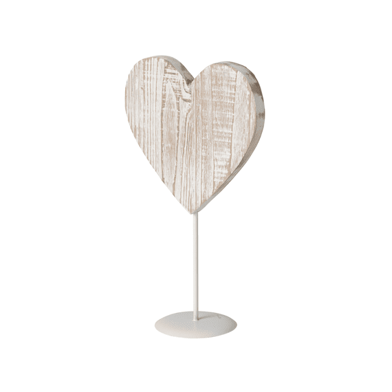 J-line Hart On Base Hout Gebroken Wit L 18x10x32cm