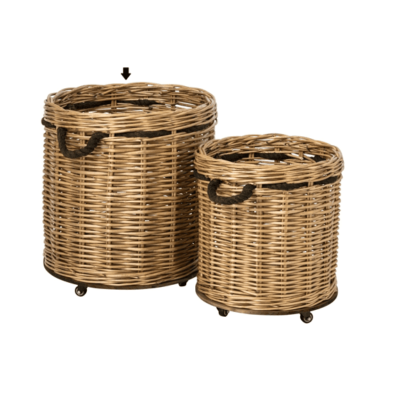 J-line Bloempot Op Wielen Rond Riet Naturel L 60x60x66cm