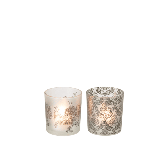 J-line Theelichthouder Bloemen Glas S 7,3x7,3x8cm 2 Assortiment