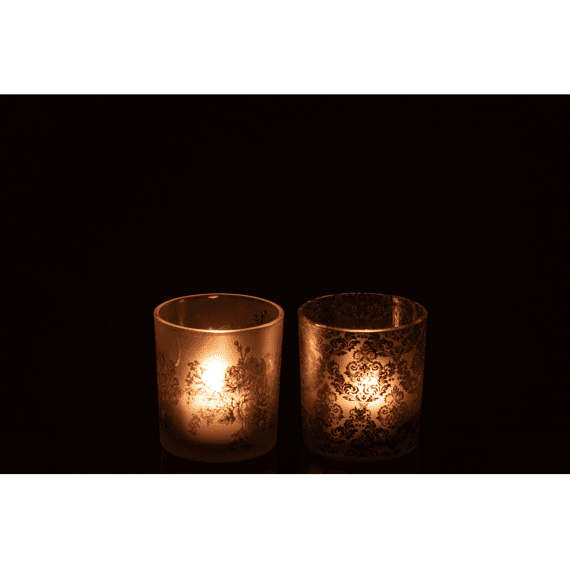 J-line Theelichthouder Bloemen Glas S 7,3x7,3x8cm 2 Assortiment