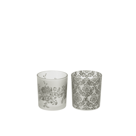 J-line Theelichthouder Bloemen Glas S 7,3x7,3x8cm 2 Assortiment