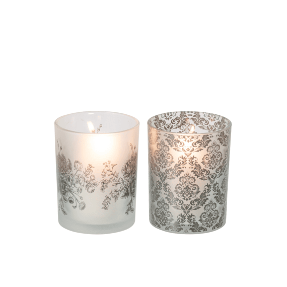 J-line Theelichthouder Bloemen Glas M 10x10x12,5cm 2 Assortiment