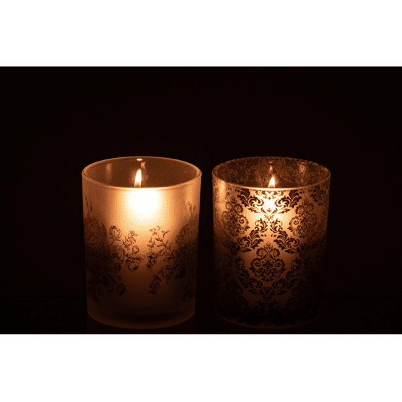 J-line Theelichthouder Bloemen Glas M 10x10x12,5cm 2 Assortiment