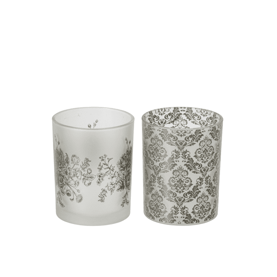 J-line Theelichthouder Bloemen Glas M 10x10x12,5cm 2 Assortiment
