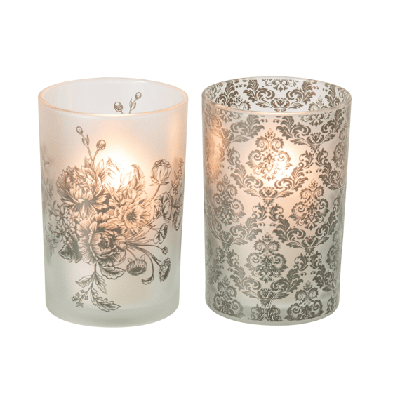 J-line Theelichthouder Bloemen Glas L 12x12x18cm 2 Assortiment