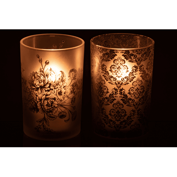 J-line Theelichthouder Bloemen Glas L 12x12x18cm 2 Assortiment