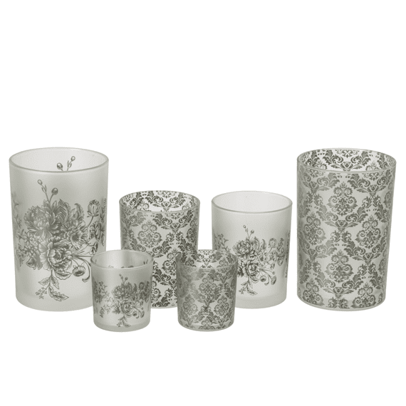 J-line Theelichthouder Bloemen Glas L 12x12x18cm 2 Assortiment