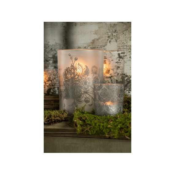J-line Theelichthouder Bloemen Glas L 12x12x18cm 2 Assortiment
