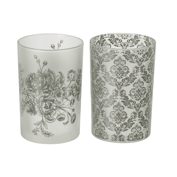 J-line Theelichthouder Bloemen Glas L 12x12x18cm 2 Assortiment