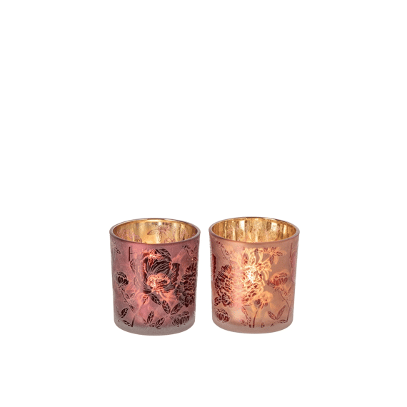 J-line Theelichthouder Bloemen Glas S 7,3x7,3x8cm 2 Assortiment
