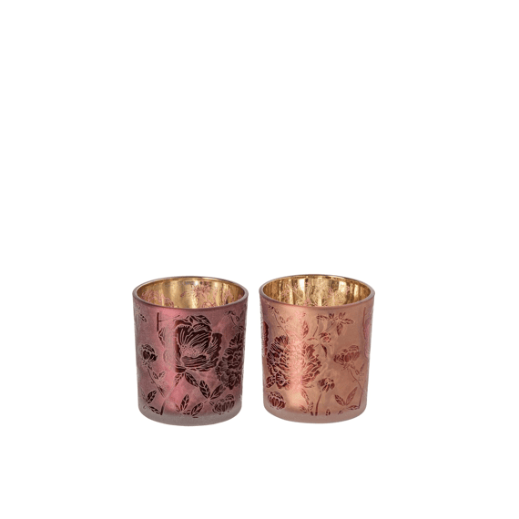 J-line Theelichthouder Bloemen Glas S 7,3x7,3x8cm 2 Assortiment