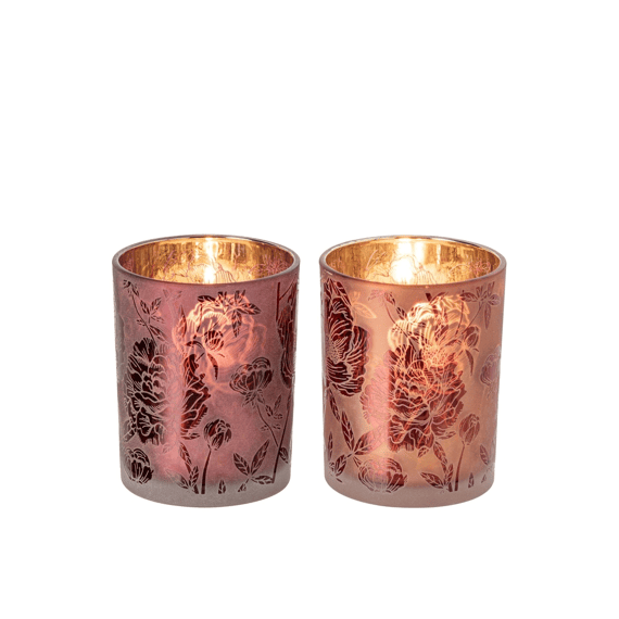 J-line Theelichthouder Bloemen Glas M 10x10x12,5cm 2 Assortiment