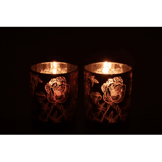 J-line Theelichthouder Bloemen Glas M 10x10x12,5cm 2 Assortiment