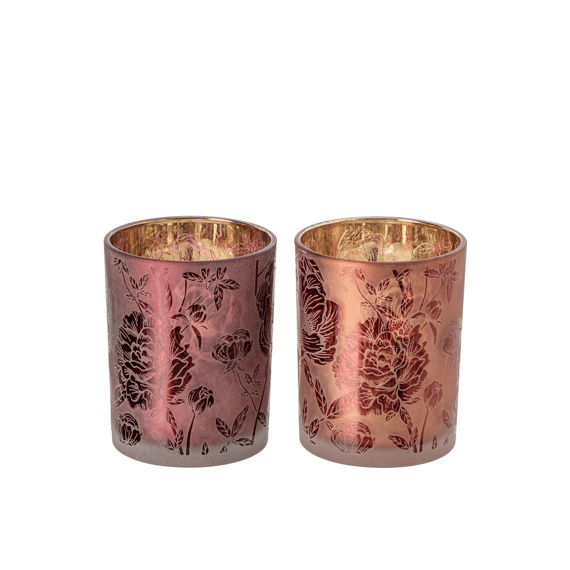 J-line Theelichthouder Bloemen Glas M 10x10x12,5cm 2 Assortiment