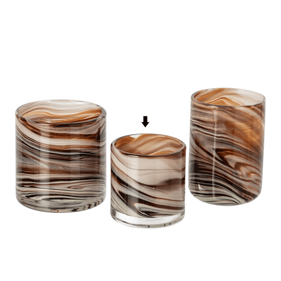 J-line Theelichthouder Marble Glas Bruin/beige S 8x8x8cm