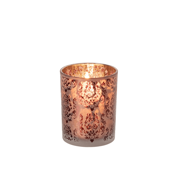 J-line Theelichthouder Bloemen Glas Bordeaux/koraal M 10x10x12,5cm