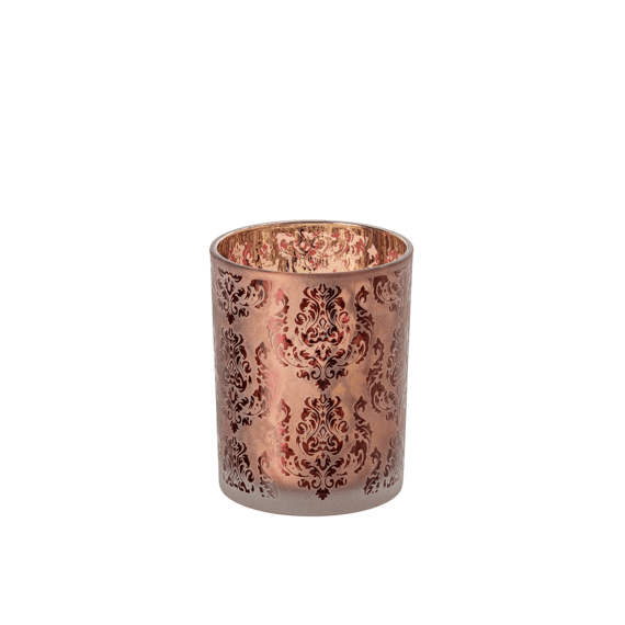 J-line Theelichthouder Bloemen Glas Bordeaux/koraal M 10x10x12,5cm