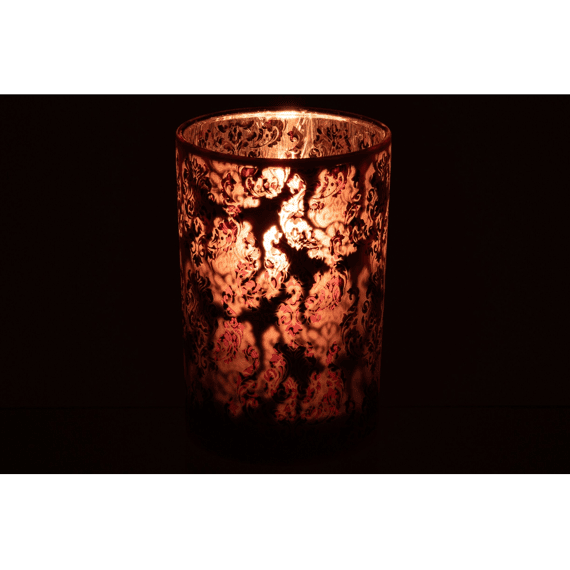 J-line Theelichthouder Bloemen Glas Bordeaux/koraal L 12x12x18cm