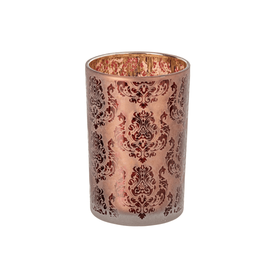 J-line Theelichthouder Bloemen Glas Bordeaux/koraal L 12x12x18cm