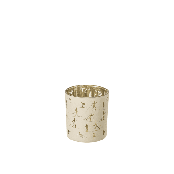 J-line Theelichthouder Skiers Glas Ecru/goud S 7,3x7,3x8cm