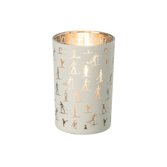 J-line Theelichthouder Skiers Glas Ecru/goud L 12x12x18cm