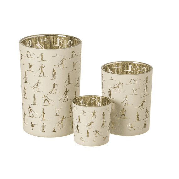 J-line Theelichthouder Skiers Glas Ecru/goud L 12x12x18cm