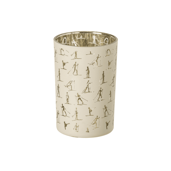 J-line Theelichthouder Skiers Glas Ecru/goud L 12x12x18cm