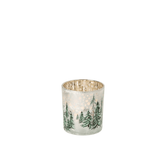J-line Theelichthouder Christmas Tree Glas Wit/groen 7,3x7,3x8cm