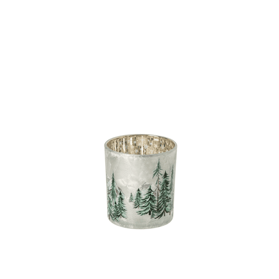 J-line Theelichthouder Christmas Tree Glas Wit/groen 7,3x7,3x8cm