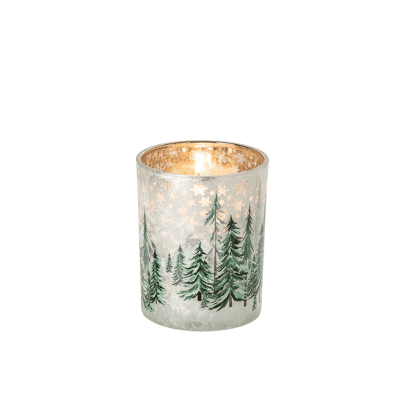 J-line Theelichthouder Christmas Tree Glas Wit/groen 10x10x12,5cm