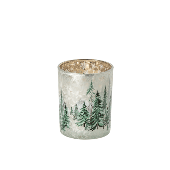 J-line Theelichthouder Christmas Tree Glas Wit/groen 10x10x12,5cm
