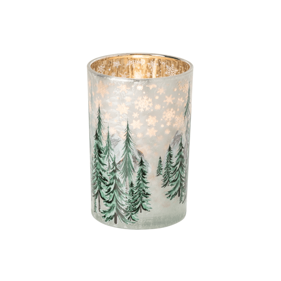 J-line Theelichthouder Christmas Tree Glas Wit/groen 12x12x18cm
