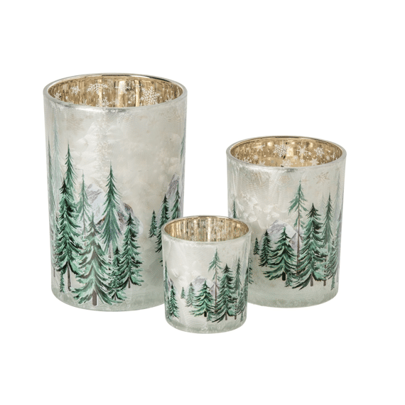 J-line Theelichthouder Christmas Tree Glas Wit/groen 12x12x18cm