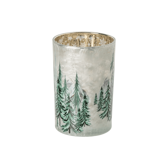 J-line Theelichthouder Christmas Tree Glas Wit/groen 12x12x18cm