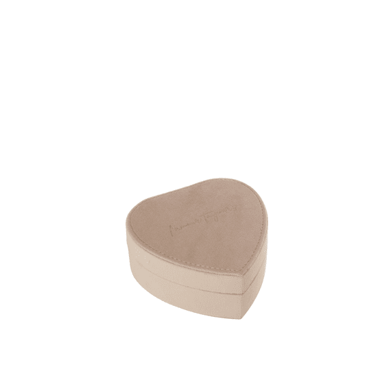 J-line Sieradendoosje Hart Fluweel Beige S 11x11x4,8cm