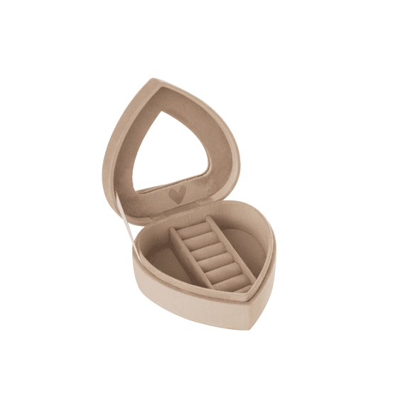 J-line Sieradendoosje Hart Fluweel Beige S 11x11x4,8cm