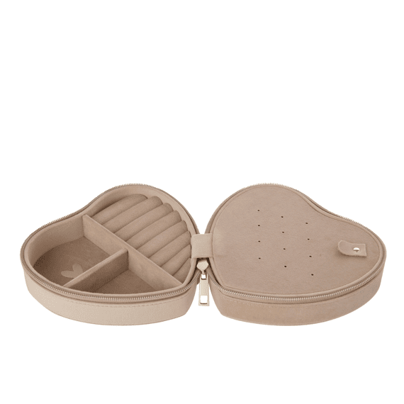 J-line Sieradendoosje Hart Fluweel Beige L 15,8x14,7x7cm
