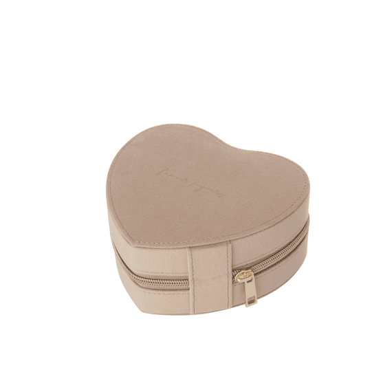 J-line Sieradendoosje Hart Fluweel Beige L 15,8x14,7x7cm