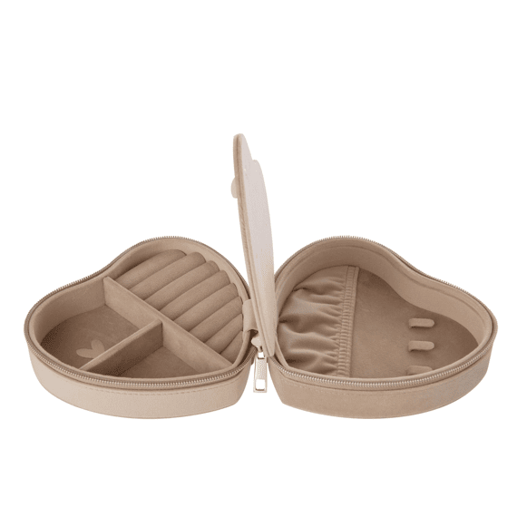 J-line Sieradendoosje Hart Fluweel Beige L 15,8x14,7x7cm