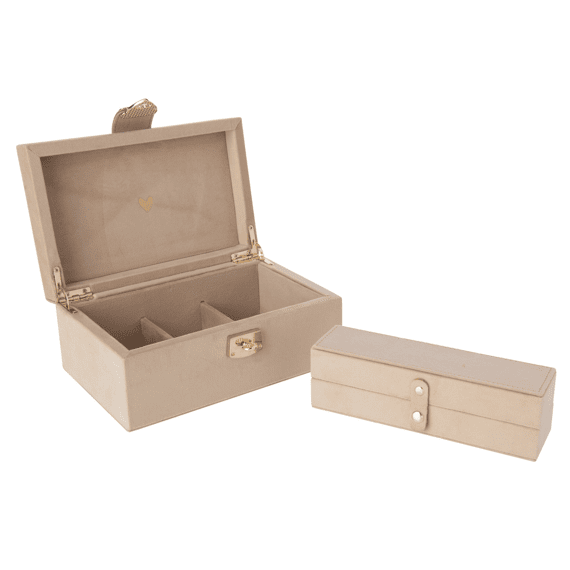 J-line Sieradendoosje Opbergvak Fluweel Beige 21,5x14x9,5cm