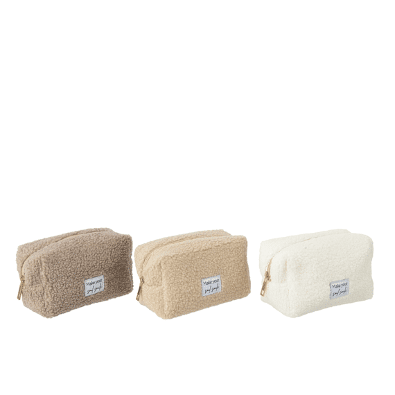 J-line Toilettas Teddy Poly Gebroken Wit/bruin 17x8x10cm 3 Assortiment