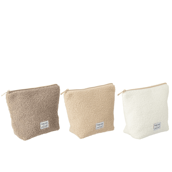 J-line Toilettas Teddy Poly Gebroken Wit/bruin 25x8x20cm 3 Assortiment